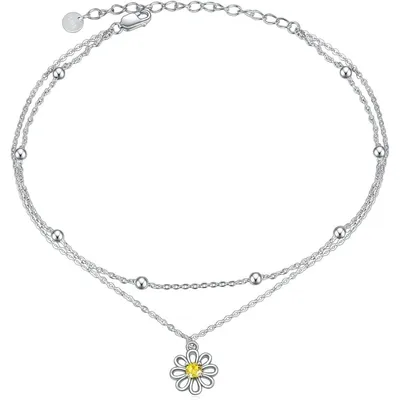 Produktbild von Fußkettchen 925 Sterling Silber mit Zirkonia, Gänseblümchen/Böses Auge/Schmetterling/Sonnenblume/Stern, Doppelkette, 21+5 cm