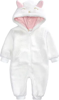 Produktbild von Baby Fleece Overall Mit Kapuze Schneeanzug Herbst Winter Strampler Lange Ärmel Outfits Babykleidung für Jungen Mädchen (Weiß,3-6 Monate)