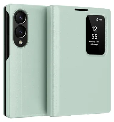 Produktbild von Leder Flip Case für Samsung Galaxy Z Fold 8, Smart View Fenster Handyhülle mit Kartenfach Grün