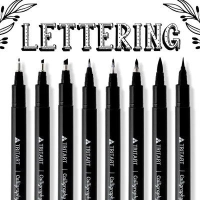 Produktbild von Tritart Kalligraphie Stifte Set – 8 Pinselstifte, Brush Pens mit verschiedenen Stiftspitzen – schwarze Filzstifte mit feinster Japan -Tusche – Handlettering Fineliner und Malstifte