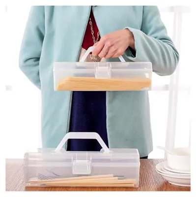 Produktbild von 4 Stück tragbare transparente Küchenaufbewahrungsboxen aus Kunststoff für Besteck und Nudelorganisation
