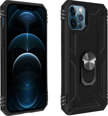 Produktbild von Avizar, Hybrid Handyhülle mit Ring Halterung für Apple iPhone 12 / 12 Pro, Schwarz