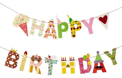Immagine prodotto di Festoni di compleanno, ghirlande, 15 biglietti, 2 metri di corda, decorazioni per feste di compleanno per bambini