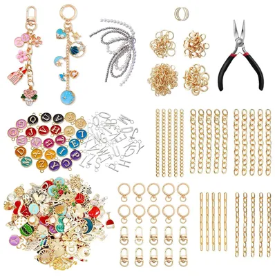 Produktbild von Schlüsselanhänger Bastelset 319-teilig - Schmuckketten Bastelset - 20 Schlüsselanhängerclips - 25 Verlängerungsketten - 110 Charms - Schmuckzange für DIY - DIY Schlüsselanhänger