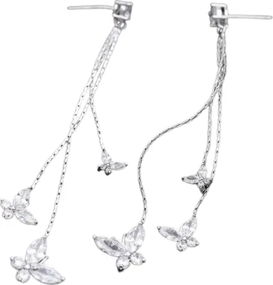 Produktbild von 1 Paar Tropfenohrringe, Schmetterlinge, Strasssteine, Schmuck, funkelnde Temperament-Ohrringe für Bankett-Silber