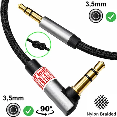 Produktbild von Audiokabel Klinkenkabel AUX Kabel Winkelstecker 3.5 mm - Nylon kabel 1m