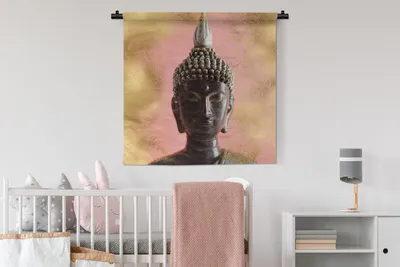 Produktbild von MuchoWow® Wandteppich Wandbehang Buddha - Kopf - Schwarz 90x90 cm Tapisserie Dekoration Wandtuch - Wandaufhänger