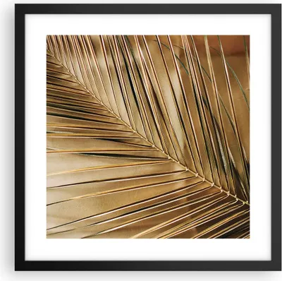 Produktbild von Gerahmtes Poster - Schwarzer Rahmen - Blatt Gold Pflanze - 40x40 cm - Wand Bild - Wanddeko - Wandbilder - Kunstposter - Wandposter - Bilderrahmen - Bilder - Kunstdruck - P2BAC40x40-5041