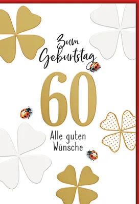 Produktbild von 60. Geburtstag Glücksklee und Käfer alle guten Wünsche Glückwunschkarte mit Umschlag