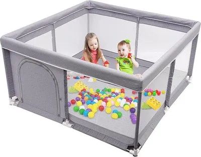 Produktbild von Famanu Spielgitter Faltbar - 125 x 125 x 65 cm, Tragbares Kinderzaun mit Atmungsaktivem Netz