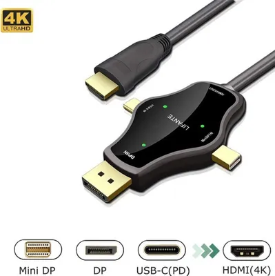 Produktbild von Black DP auf HDMI 4K Multifunktions Docking Station USB C 3 in 1 Typ High Definition Adapter schwarz