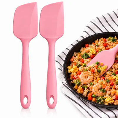 Imagen del producto de Juego de espátulas multifuncionales de 2 piezas, 21,5 cm – Espátulas de silicona con núcleo de metal, libres de BPA, flexibles para hornear, cocinar, remover y raspar – Color rosa