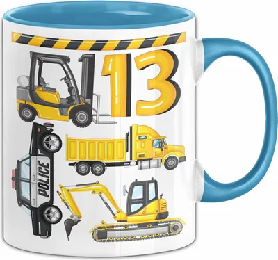 Produktbild von 13. Geburtstag Geschenk Tasse Becher Jungen Jungs Baustelle Polizei Geburtstagsgeschenk 13 Teenager (Blau)