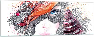 Produktbild von Bilder auf glas - Frau Kuchen Abstraktion Eleganz - 90x30cm - Glasbilder - Wandbilder - Kunstdruck - zum Aufhängen bereit - Wanddekoration aus Glas - Glas Bilder - Wandbild auf Glas - GAB90x30-3004
