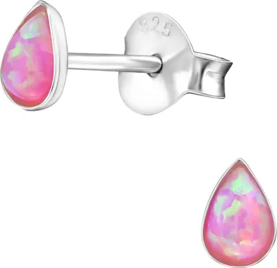 Produktbild von Ohrringe Ohrstecker 925 Sterling Silber tropfenförmiger synthetischer Opal in verschiedenen Farben Farbe - Pink