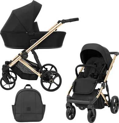 Produktbild von Kinderwagen ARIZO Sportwagen Babywagen Babyschale Komplettset Kinder Wagen Set 2 in 1 (Black, Rahmenfarbe: Gold)