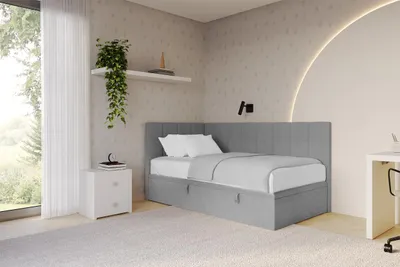 Produktbild von ALTDECOR Jugendbett mit Bettkasten - LOVY - 80x200 cm Hellgrau - Monolith 84  - Bett mit Matratze - Einzelbett mit Stauraum - Polsterbett Kinderbett
