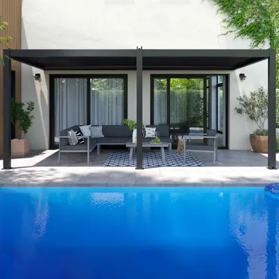 Image de Pergola bioclimatique adossée 3x6m et 2 Stores 2,66 x 2,34m - Oviala Oia