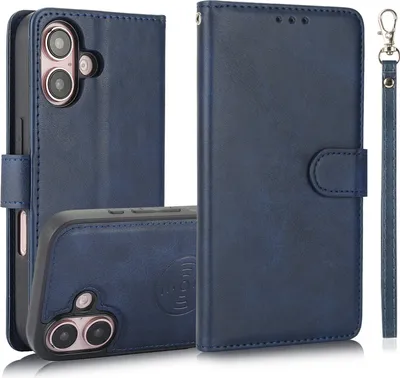 Produktbild von Mobigear Wallet iPhone 16 Hülle Abnehmbare 2in1 Klapphülle Geldbörse - Blau