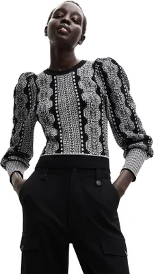 Produktbild von Desigual Damen Pullover - Schwarz-Weiß Strickpullover mit Muster 22WWJFA22000 GR. XL