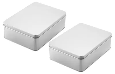 Metall-Aufbewahrungsboxen, 2 St., 22x16x6,6 cm, silber, mit Deckel