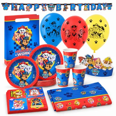 Produktbild von Paw Patrol Partyset 56-teilig, Teller 23 cm, Becher 250 ml, Servietten 33x33 cm