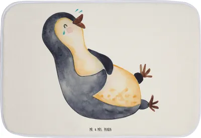 Produktbild von Mr. & Mrs. Panda Badematte Pinguin Lachen - Weiß - Geschenk, Badteppich, Badezimmerteppich, Badvorleger, Haha, Witzig, Optimismus, Funny, duschmatte, Lol, teppich für bad