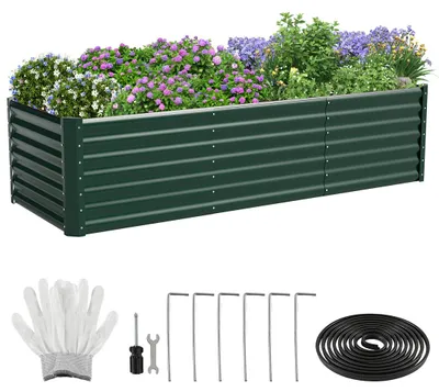 Produktbild von Faziango XXL Hochbeet aus Metall 240x90x60cm Garten Verzinkt, Stabiles Gemüsebeet Wetterfest & Rostfrei, Hochpflanzbeet mit Kantenschutz für Kräuter, Bodenlos, Schwarz