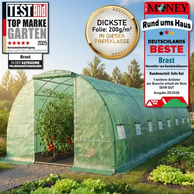 Produktbild von BRAST Gewächshaus Foliengewächshaus mit Stahlfundament | 3x8m | inkl. Erdanker Unkrautvlies & 16 Aufrollbare Fenster mit Moskitonetz | UV-stabilisierte Gitterschutzfolie 200g/m²