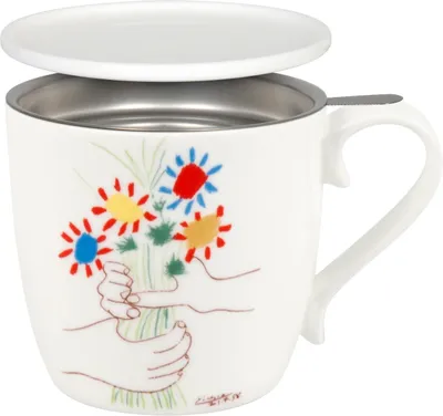 Produktbild von KÖNITZ 115S571993 Becher Picasso - Le Bouquet de l'Amitié 425 ml mit Sieb und Deckel, Bone China Porzellan