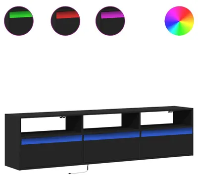 Produktbild von vidaXL TV-Wandschrank mit LED Schwarz 180x31x45 cm