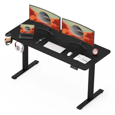 Produktbild von SANODESK QS1 140x60cm Höhenverstellbarer Schreibtisch Elektrisch, Memory- und Timer-Funktion, Anti-Kollisionsschutz, 60 kg Tragkraft Haken (Schwarz)