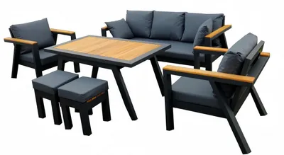 Image de Ensemble de meubles de jardin Canapé Fauteuil Chaises Table 6pcs Terrasse Noir