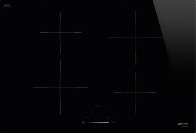 A black induction hob with four cooking zones is shown from a top-down perspective.