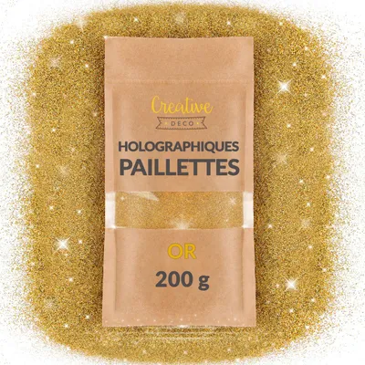 Image de Creative Deco 200g Paillettes Holographiques Or 0,2mm - Glitter pour Peinture