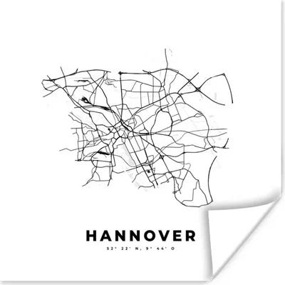Produktbild von MuchoWow® Poster Karte - Hannover - Schwarz-Weiß - Stadtplan 50x50 cm - Wohnzimmerdekoration