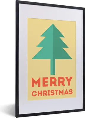 Produktbild von MuchoWow® MuchoWow® Gerahmtes Poster Weihnachten - Illustration - Weihnachtsbaum - Zitate - Frohe Weihnachten - Gelb 40x60 cm - Poster mit zchwarzem Bilderrahmen - Poster in Rahmen