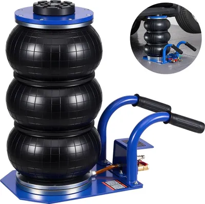 Zdjęcie produktu dla Pneumatyczny podnośnik pneumatyczny - podnośnik pneumatyczny o udźwigu 3 t - potrójny miech - maksymalna wysokość podnoszenia 45 cm - szybkie podnoszenie - krótki uchwyt - 6 rur stalowych - do samochodów osobowych, SUV-ów, pickupów