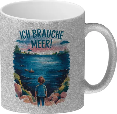 Produktbild von Ich brauche Meer! Glitzer-Kaffeebecher