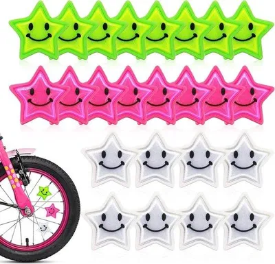 Produktbild von 24 Stück reflektierende Fahrradschutzsterne - Kinder Fahrradsicherheitsschutz - Nachtfahrraddeko Clip