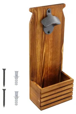 Wandflaschenöffner aus Holz, 12 x 7,4 x 30 cm, braun