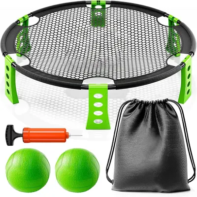 Image de Ensemble de filet de volley-ball pour jeux en extérieur, comprenant 2 ballons, une pompe à air, une corde de tension, une sacoche de transport, 1 ensemble
