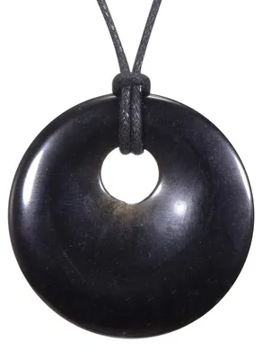 Productafbeelding van Morella collier, 80 cm lang, met een ronde edelsteen hanger van zwart obsidiaan, geleverd in een fluwelen zakje