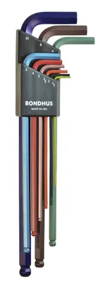 Immagine prodotto di Set di chiavi a Esagono 1,5 - 10 BONDHUS - extra lunghe con punta a sfera colorata [9 pezzi]