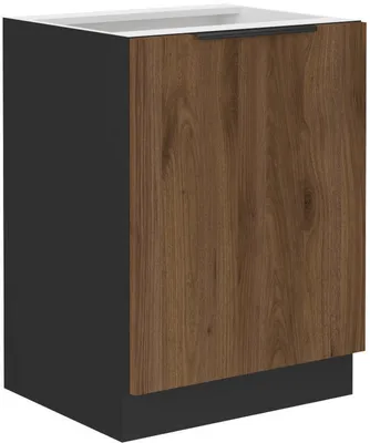 Image de Meuble bas simple porte TOVA - largeur 60 cm, noyer okapi / noir