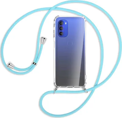 Produktbild von Handykette Backcover-Schutzhülle mit Band (Metall silberfarben) für Motorola Moto G51 5G - himmelblau