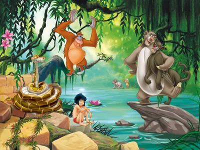 Obrázek produktu pro Disney fototapeta Kniha džunglí zelená, modrá a béžová - 600592 - 360 x 270 cm