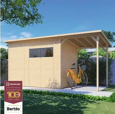 Obrázek produktu pro Dřevěný zahradní domek Bertilo Fineline Modern 4 Plus přírodní 470 x 202 cm vč. přístřešku