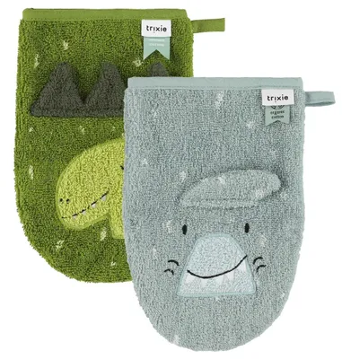 Produktbild von Trixie Baby Waschlappen 2er-Pack Baumwolle Mr. Shark - Mr. Dino
