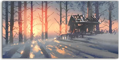 Produktbild von Coloray Acrylbild 120x60  Wandbild Acrylbilder Winter Landschaft verlassenen Hauses